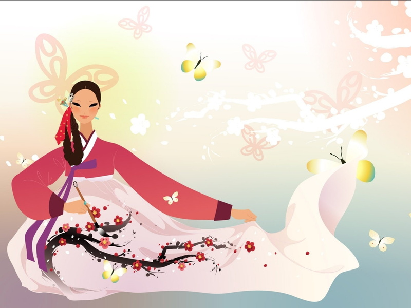 women, food, red, woman, adult, flying, art, celebration, Korea, 1080P, white background, females, korean, one person, digital composite, shape, nature