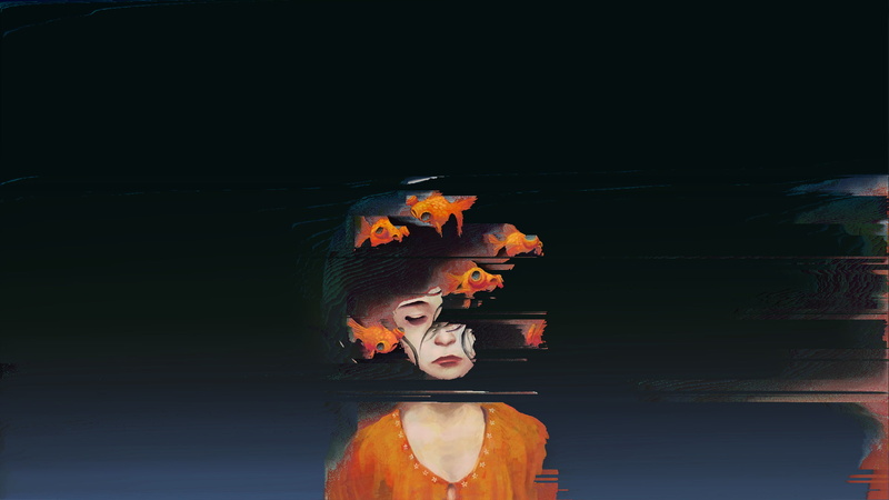 digital art, pixel sorting, 1080P, face, fish