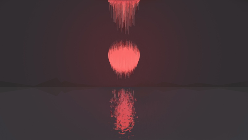 Moon, mountains, reflection, pixel sorting, 4K