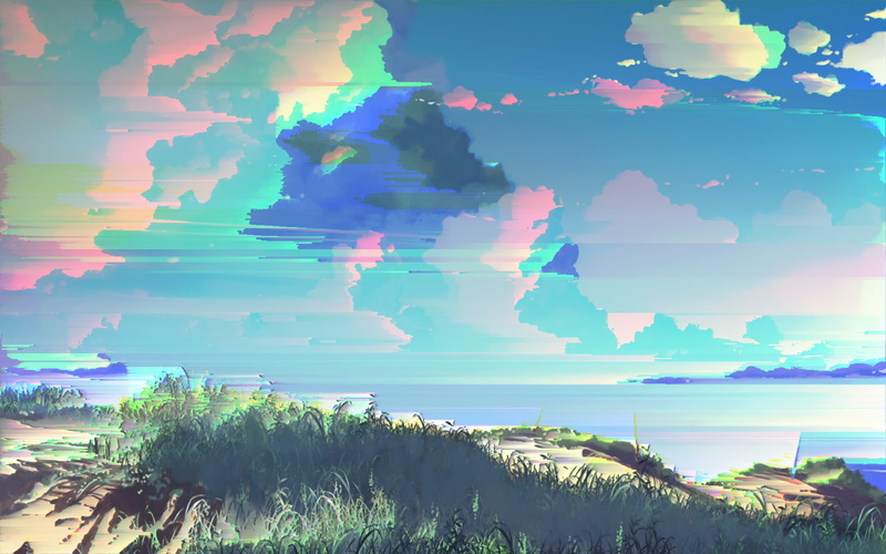glitch art, digital art, pixel sorting, 720P, clouds