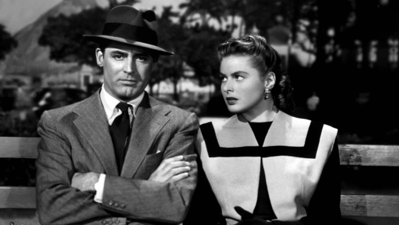 contemplation, clothing, young adult, adult, hat, well-dressed, portrait, Cary Grant, waist up, uniform, 720P, two people, togetherness, people, Ingrid Bergman
