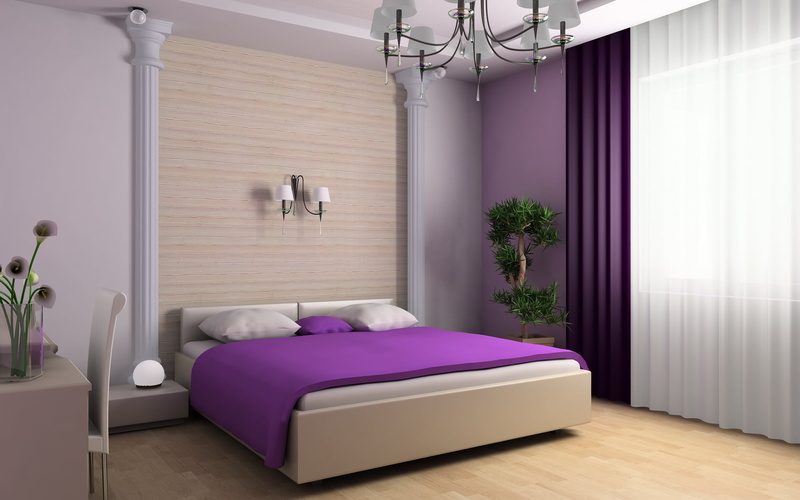 comfortable, style, decor, bedroom, curtain, home, residential District, apartment, flowers, purple, luxury, wood, design, 1080P, stuffed, flooring, room