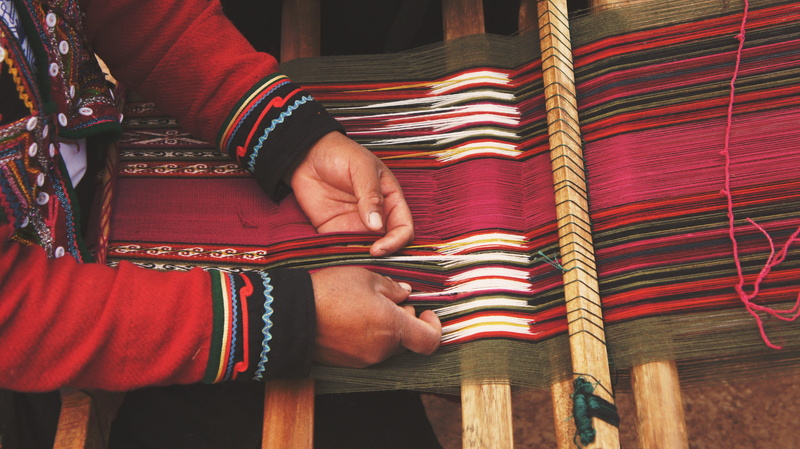 person, real people, weaving, casual clothing, weave, multi colored, hands, thread, indoors, women, craftsman, textile, midsection, adult, human hand, craftsmanship