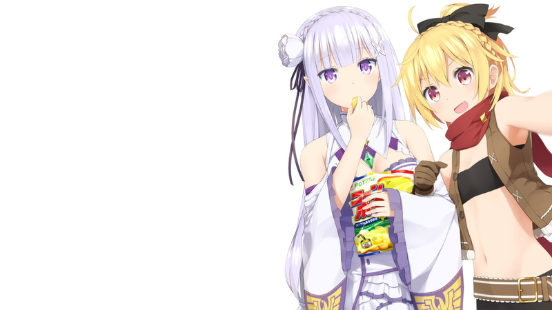 costume, multi colored, disguise, eating, Re:Zero kara Hajimeru Isekai Seikatsu, portrait, women, art and craft, representation, two people, adult, cut out