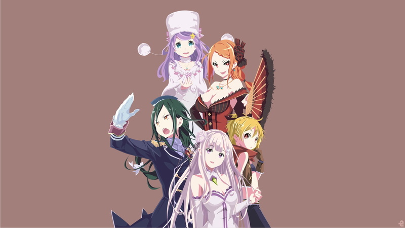 studio shot, celebration, costume, re zero kara hajimeru isekai seikatsu emilia re zero anime girls felt rezero priscilla barielle re zero anastasia hoshin re zero crusch karsten re zero