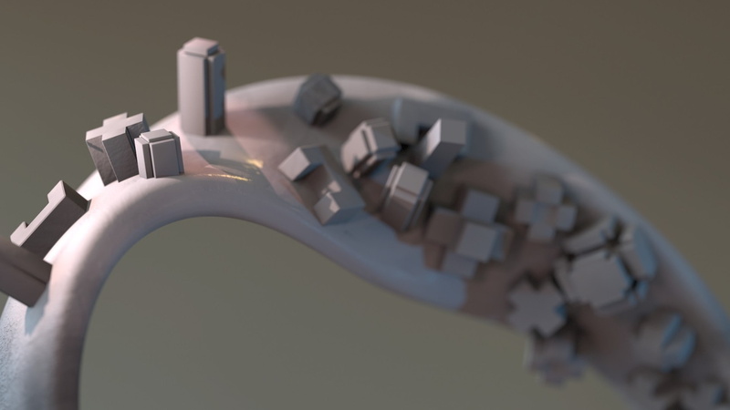 studio shot, 3d, render, fuel and power generation, metal, Simple Background, no people, technology, spinning, copy space, gray, 1080P, close-up, Mobius Strip
