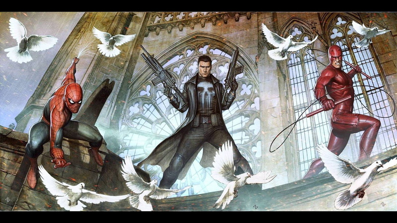 Daredevil, 1080P, Comics, Omega Effect, Spider-Man, Punisher