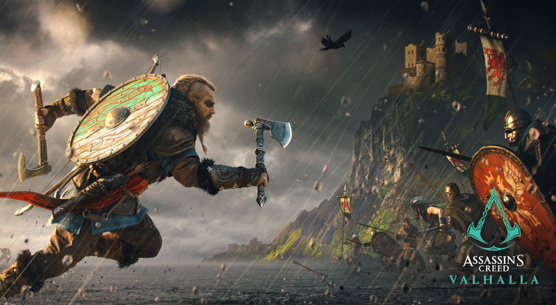 The game, Axes, Rain, Characters, Armor, Shields, Weapons, 5K, Assassins creed Valhalla, Clothing