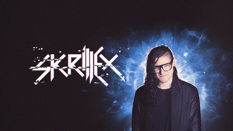 indoors, hairstyle, nightlife, illuminated, adult, waist up, Skrillex, dark, music, casual clothing, event, portrait, standing, front view, warm clothing