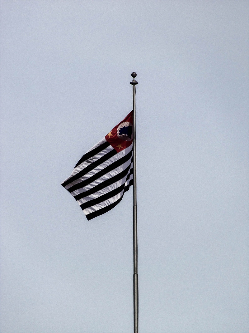 clear sky, brazil, waving, outdoors, independence, national icon, pole, day, environment, patriotism, no people, sky, low angle view, sao, striped, wind