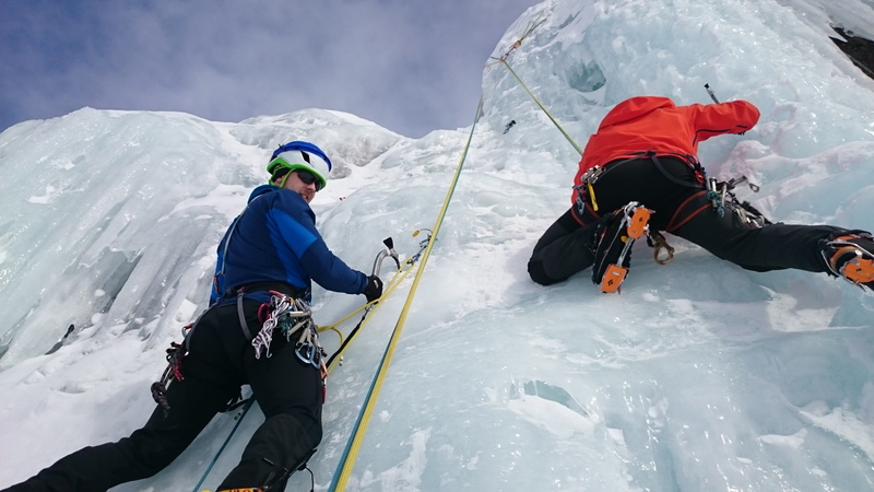 climb, mountain, males, icefall, snow, adventure, ice wall, togetherness, positive emotion, cold temperature, two people, sports equipment, effort, ice