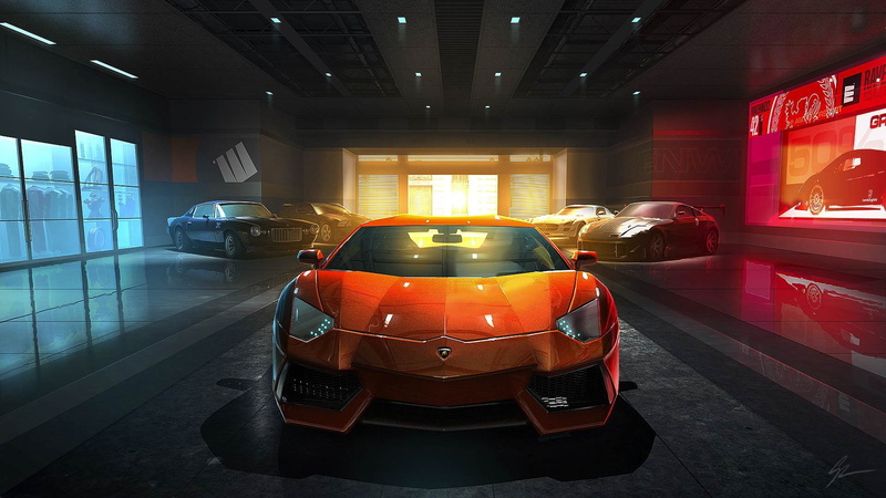 orange color, taxi, built structure, indoors, car, lamborghini, orange, night, race cars, transportation, mode of transportation, city, sports car, 1080P