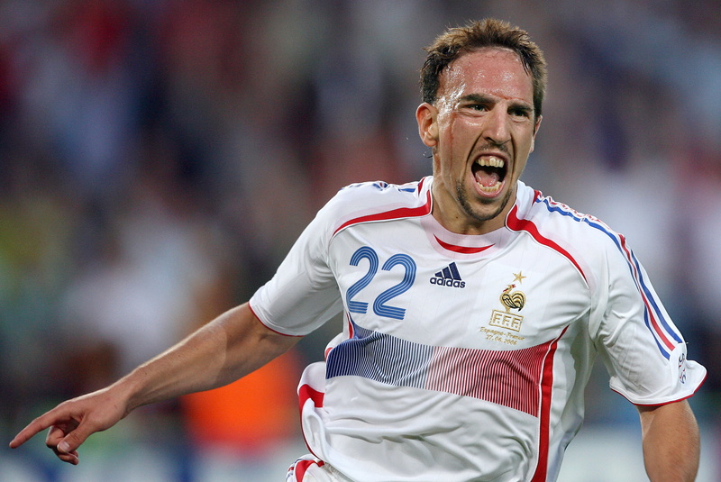 sports clothing, adult, shouting, success, soccer, one person, jersey, Player, Franck Ribery, looking at camera, white, Football, happiness, emotion, athlete