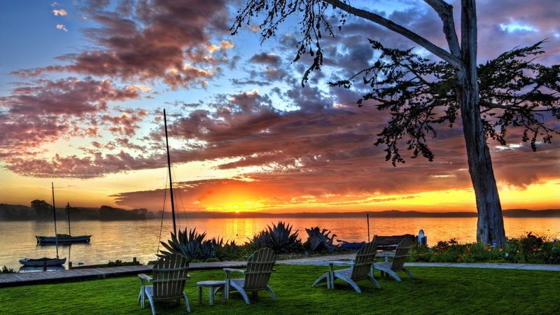 clouds, HDR, sky, 1080P, chair, sunset, sunlight