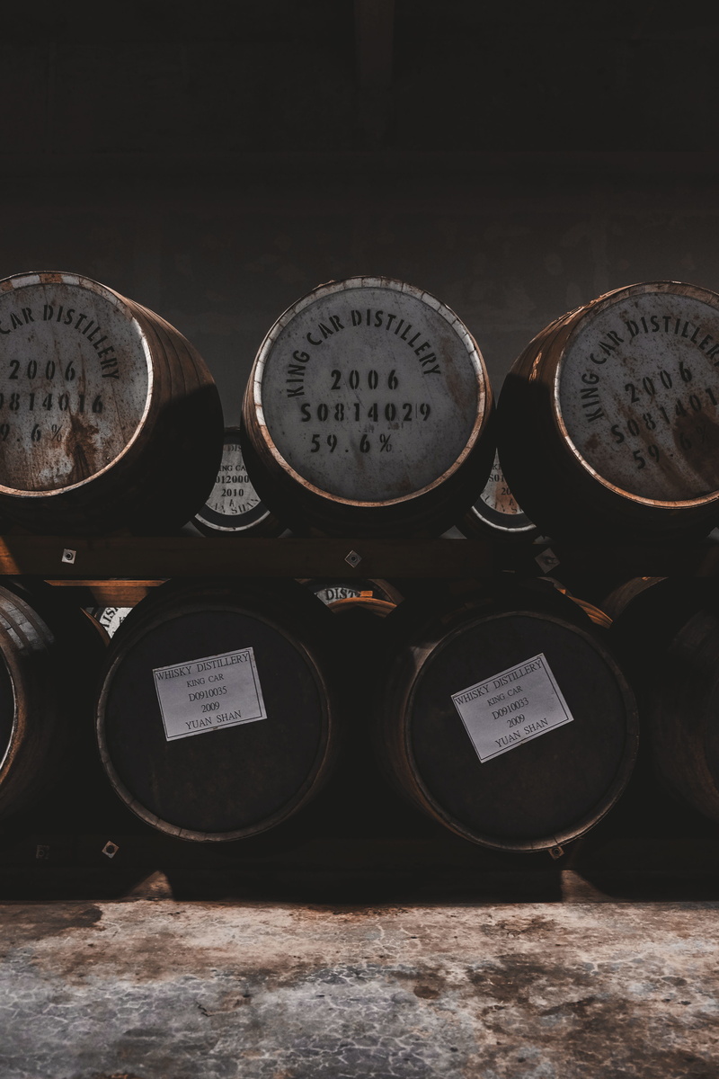 table, rack, cask, number, geometric shape, circle, minimal, wooden, indoors, wood - material, whisky, western script, still life, design, barrels, barrel