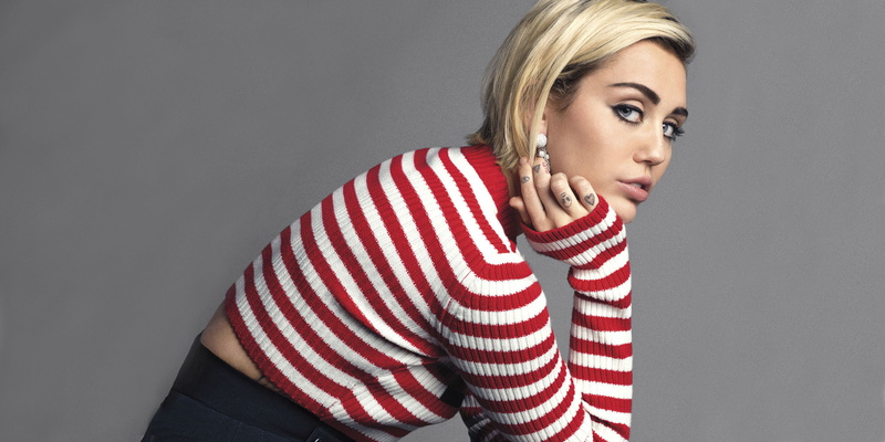Miley Cyrus, crochet, woman, striped, 2016, 4K, red, white, sweater, 4K, Marie Claire, wearing