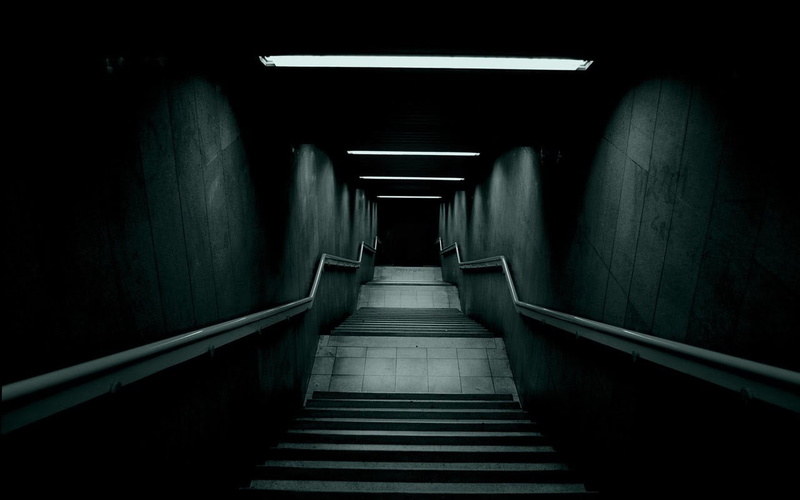 dark, 720P, indoors, staircase, wall - building feature, lighting equipment, public transportation, the way forward, Another, no people, subway, direction