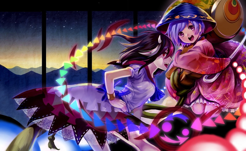 dress, oxy o2, touhou, eyes, bow, short, hat, purple, black, 720P, seija, girls, hair, artifacts, kijin, jpeg, red, pink, sanso, horns, white