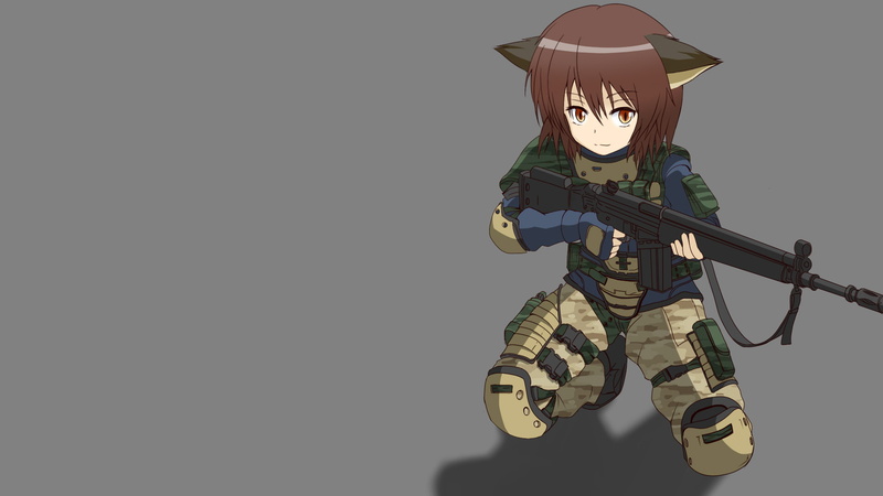 brown, touhou, animal, gun, short, ears, armor, 1080P, hair, eyes, weapon, chen