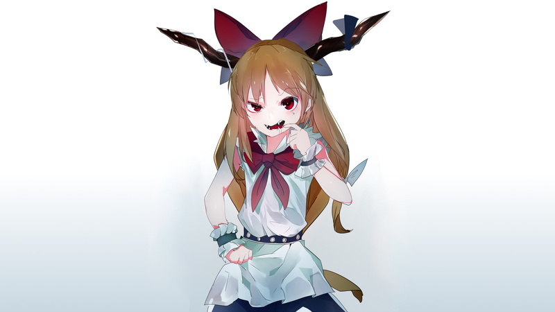 fantasy art, artwork, 1080P, representation, front view, fun, celebration, studio shot, Ibuki Suika, mask, copy space, digital art, anime girls, costume