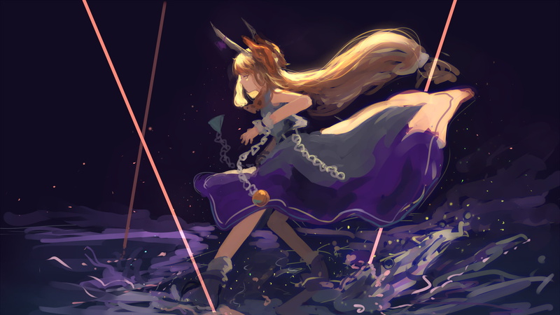 long hair, Ibuki Suika, 1080P, anime, dress, anime girls, blonde, Touhou
