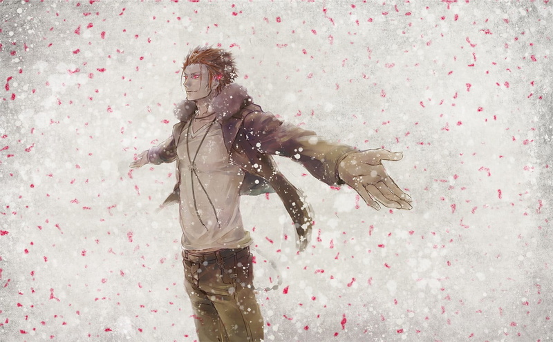 720P, brown, cold temperature, happiness, looking, snowing, jacket, artwork, Suoh Mikoto, indoors, men, adult, s, young adult, fun, winter, emotion, clothing