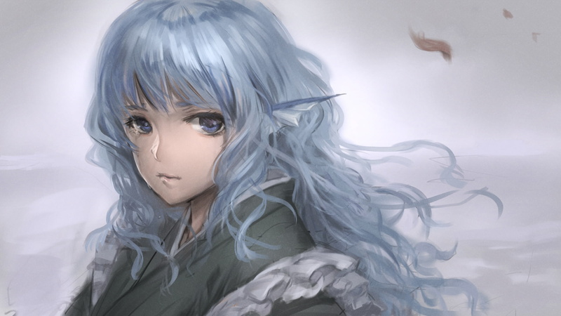 looking at camera, young women, indoors, artwork, portrait, front view, nature, veil, females, headshot, digital composite, young adult, Anime, one person