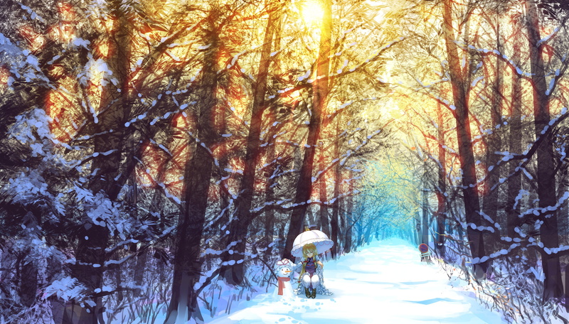real people, day, walking, umbrella, plant, anime, anime girls, lifestyles, 4K, warm clothing, rear view, the way forward, trunk, land, nature, Touhou