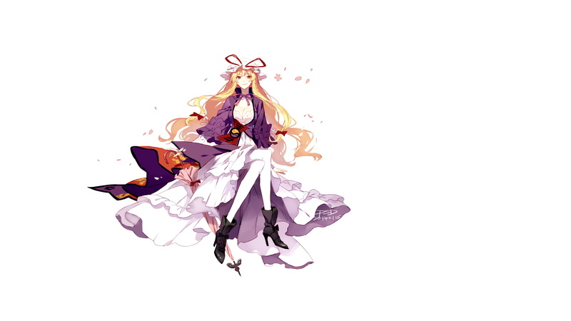Yakumo Yukari, blonde, no people, anime girls, plant, clothing, close-up, white color, cut out, paper, white background, art and craft, creativity, indoors