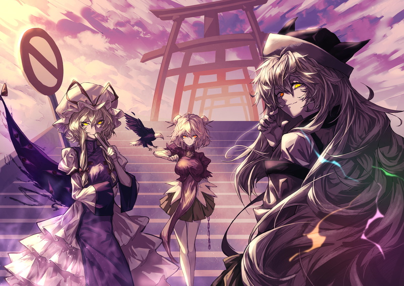 4K, Touhou, Yukari Yakumo, Kasen Ibaraki, Heterochromia, Okina Matara, Anime
