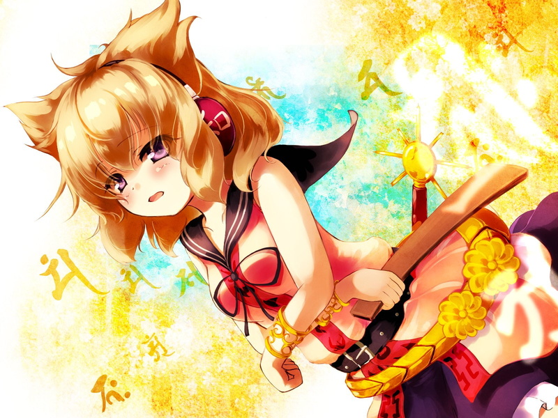 miko, gengetsu, touhou, ears, 720P, animal, chihiro, toyosatomimi, purple, eyes, headphones, hair, blonde