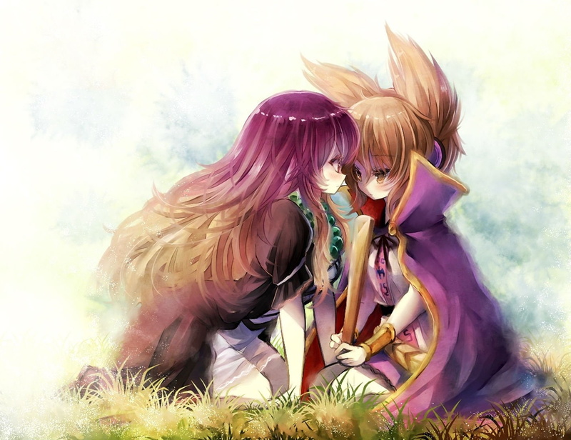 hair, blonde, toyosatomimi, byakuren, girls, piyokichi, purple, hijiri, 720P, miko, touhou