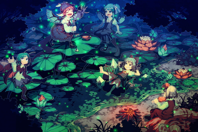 water, tagme, cirno, mystia, zounose, touhou, wriggle, daiyousei, lorelei, nightbug, 720P, rumia
