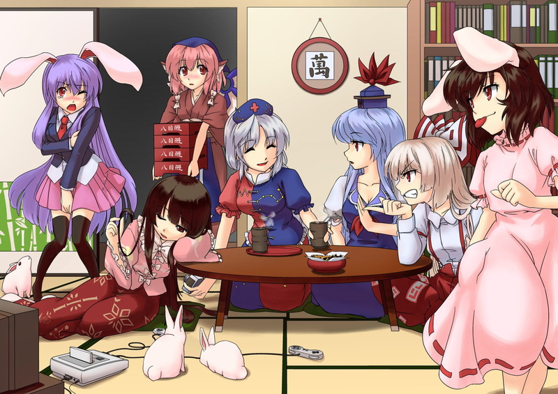Tewi Inaba, Keine Kamishirasawa, Fujiwara no Mokou, Reisen Udongein Inaba, Kaguya Houraisan, Mystia Lorelei, Eirin Yagokoro, 1080P, Touhou, Anime