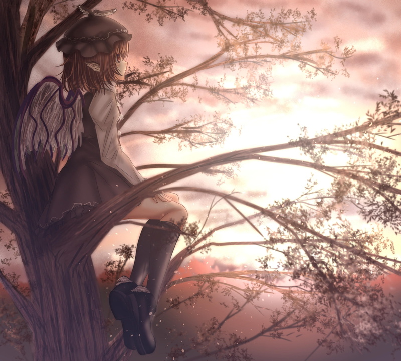 nature, beautiful woman, young adult, wings, one person, hairstyle, adult, Anime, mystia lorelei, branch, women, profile view, leisure activity, long hair
