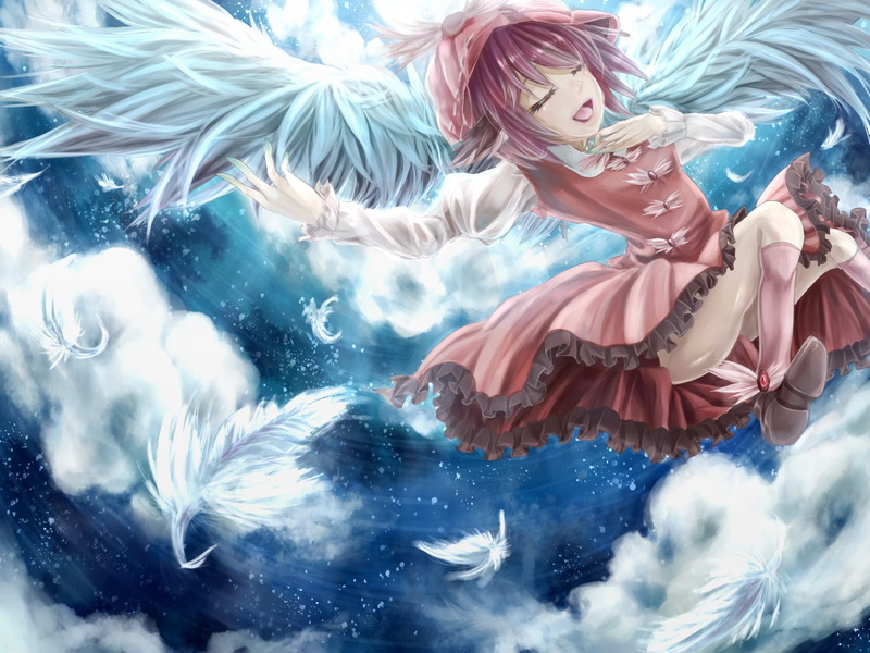 720P, wings, lorelei, touhou, mystia, anime, girls