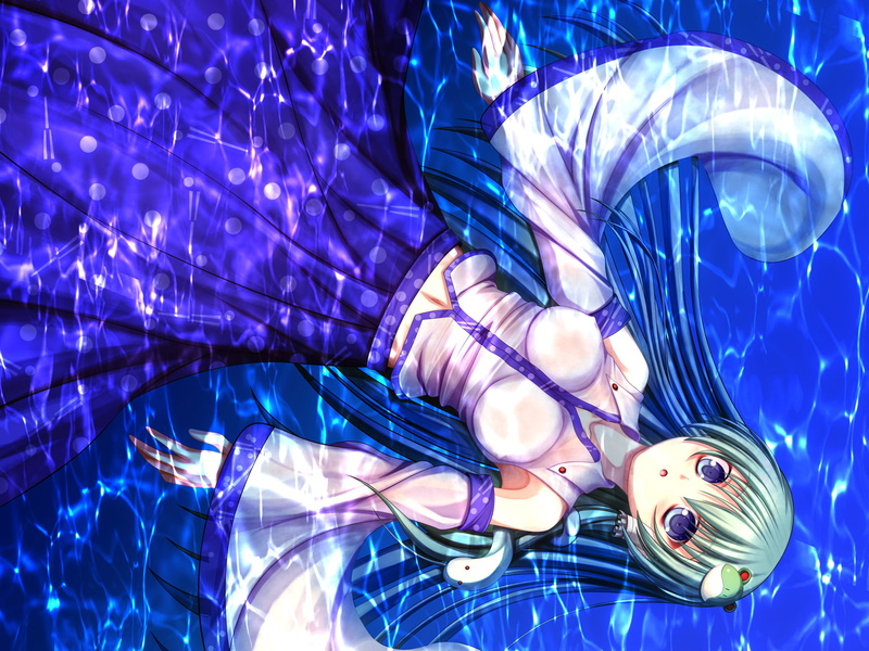 eyes, kochiya, 720P, water, blue, hatomura, hair, sanae, green, long, blush, touhou