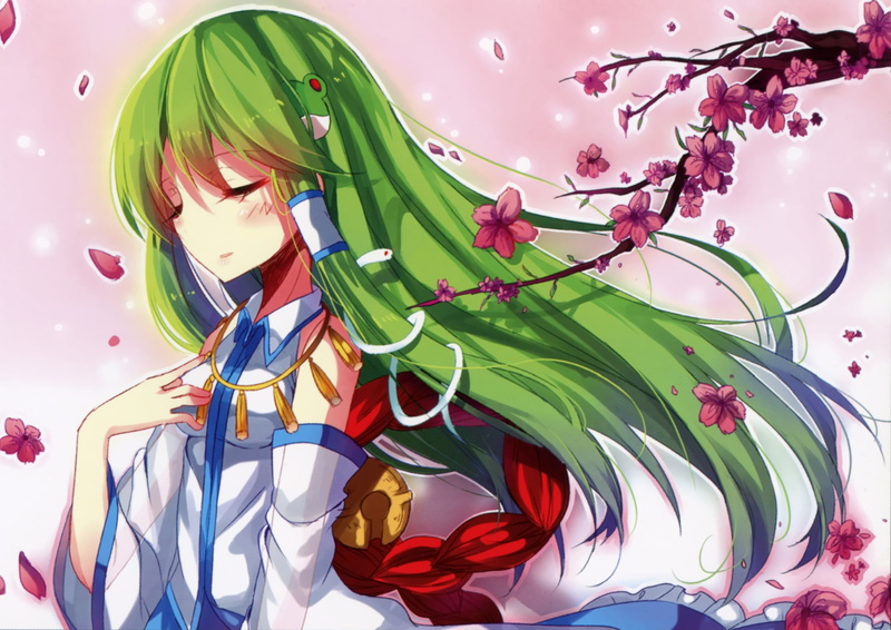 cherry blossom, creativity, 2K, green color, multi colored, white background, variation, indoors, decoration, choice, plant, Kochiya Sanae, still life