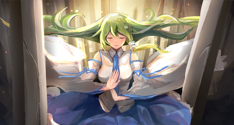 anime, Kochiya Sanae, anime girls, women, adult, young adult, one person, clothing, day, looking at camera, portrait, beauty, real people, lifestyles, fashion
