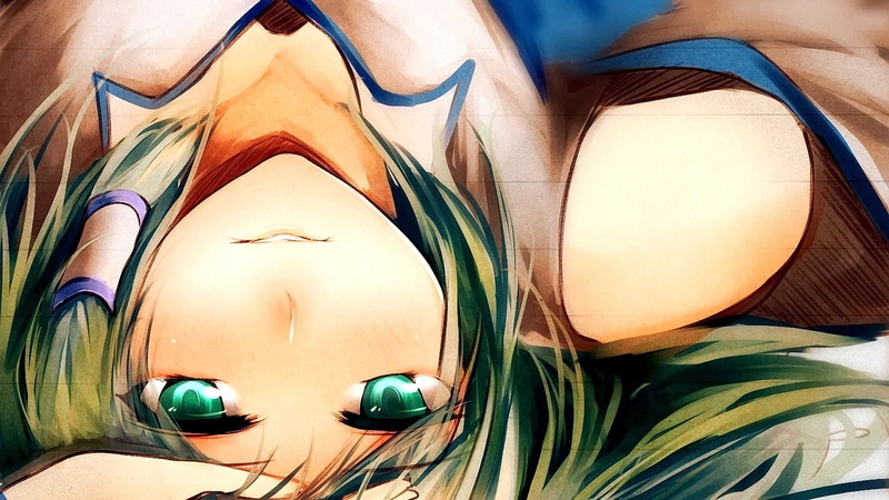 lifestyles, Touhou, looking at viewer, multi colored, creativity, human face, Kochiya Sanae, green eyes, body part, women, anime, beauty, day, anime girls