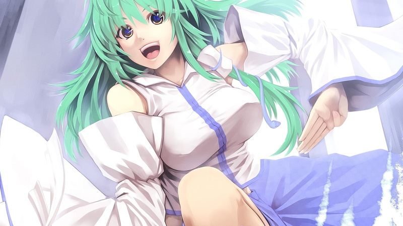 costume, Touhou, indoors, looking at camera, young adult, leisure activity, lifestyles, front view, females, adult, emotion, clothing, Kochiya Sanae, one person