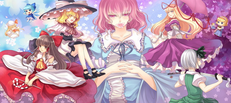 Alice Margatroid, Cirno (Touhou), Yukari Yakumo, Marisa Kirisame, Reimu Hakurei, Youmu Konpaku, Yuyuko Saigyouji, Lily White, 1080P, Anime, Shanghai Doll