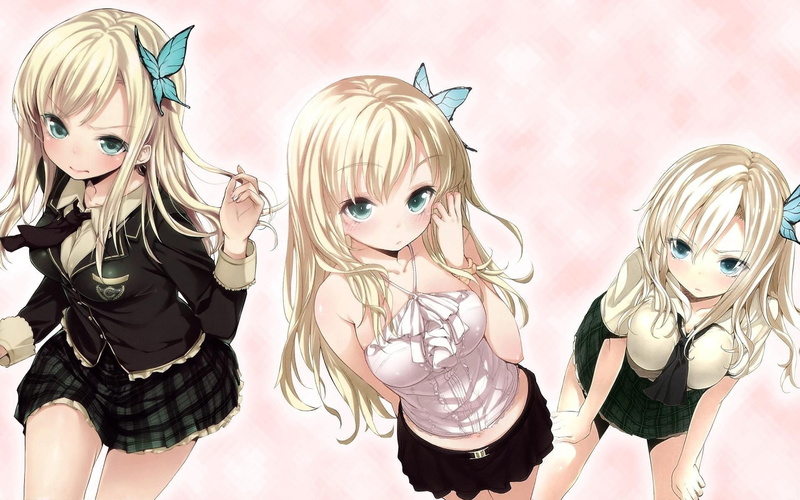 girls, buriki, tomodachi, women, blondes, eyes, anime, 1080P, wa, ga, kashiwazaki, sena, art, hd, sukunai, green, hot, boku, skirts, tie