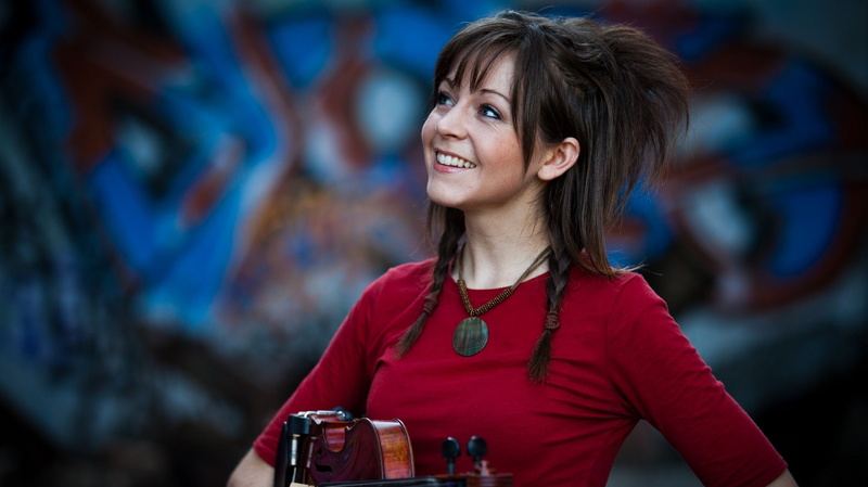 young women, Lindsey Stirling, adult, happiness, hairstyle, violin, long hair, graffiti, emotion, brown hair, focus on foreground, young adult, red clothing