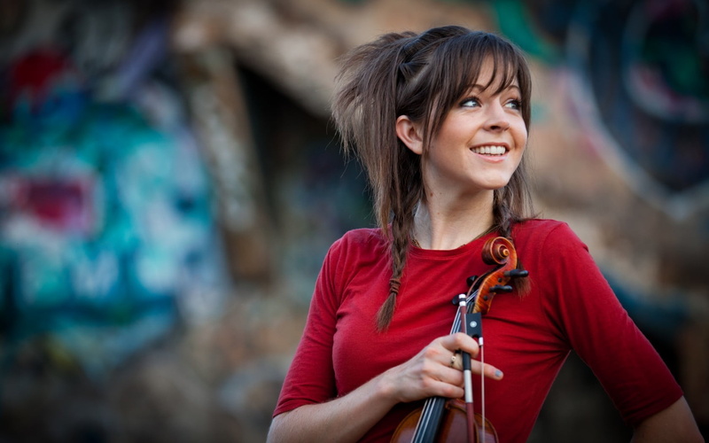 beautiful woman, portrait, Lindsey Stirling, focus on foreground, women, smiling, adult, outdoors, hair, hairstyle, brown hair, headshot, one person, front view