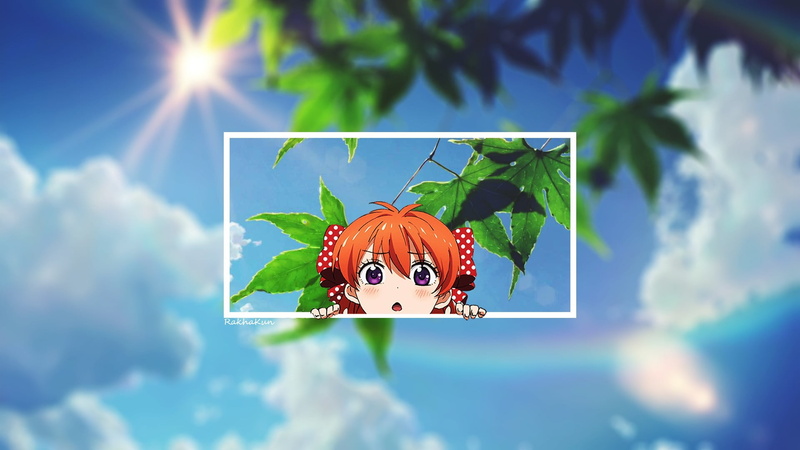 sunlight, leaf, sky, insect, 1080P, blue, close-up, outdoors, human representation, anime, anime girls, plant part, Gekkan Shoujo Nozaki-kun, low angle view