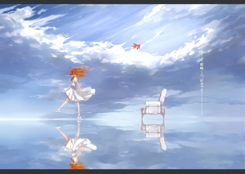 anime girls, Gekkan Shoujo Nozaki-kun, white dress, Sakura Chiyo, water, horizon, 1080P