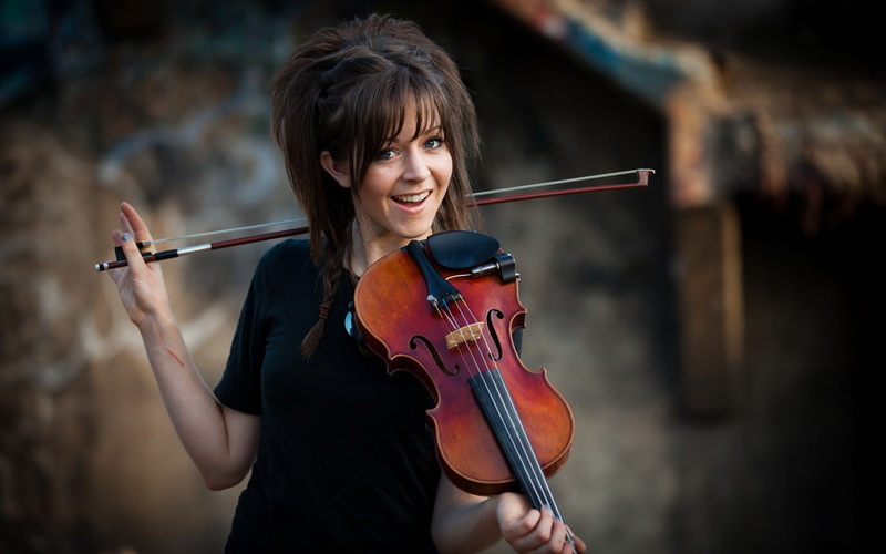 720P, brunette, Lindsey Stirling, women, smiling, music, dubstep, violin