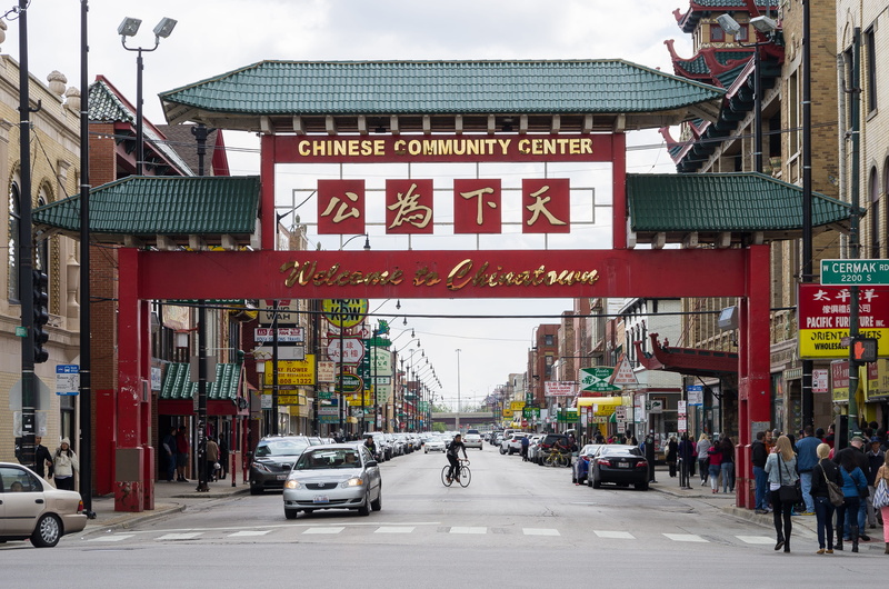 motor vehicle, text, chicago, built structure, non-western script, city life, communication, chinatown, urban, 4K, road, outdoors, united states, western script