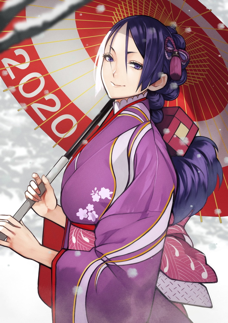 Yoshio (artist), anime, anime girls, Fate Series, Japanese kimono, Minamoto no Yorimitsu, Fate/Grand Order, umbrella, yoshi55level, 1080P, kimono, simple background